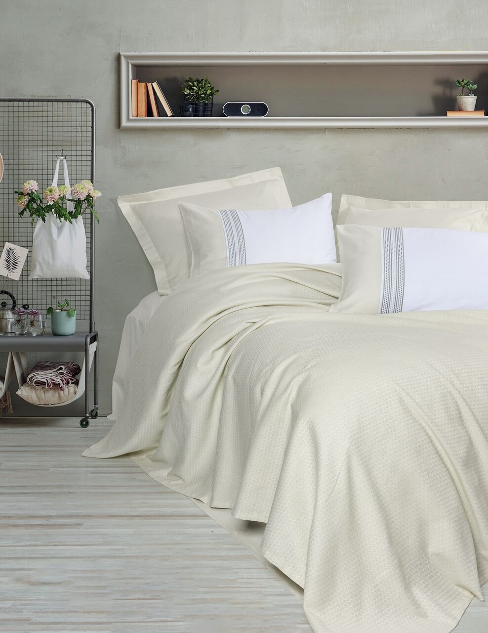 Set cuvertura pique dubla, L'essentiel Maison, Lessy, Verde - imagine 4